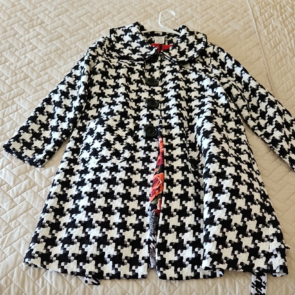 Bonnie Jean Black and White Houndstooth Pea Coat And Dress